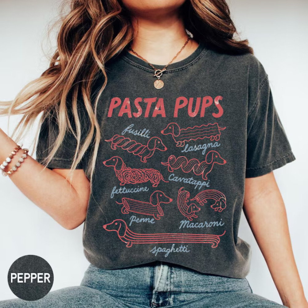 Comfort Colors Pasta Pups Shirt, Funny Dachshund Spagetti Shirt, Italian Foodie
